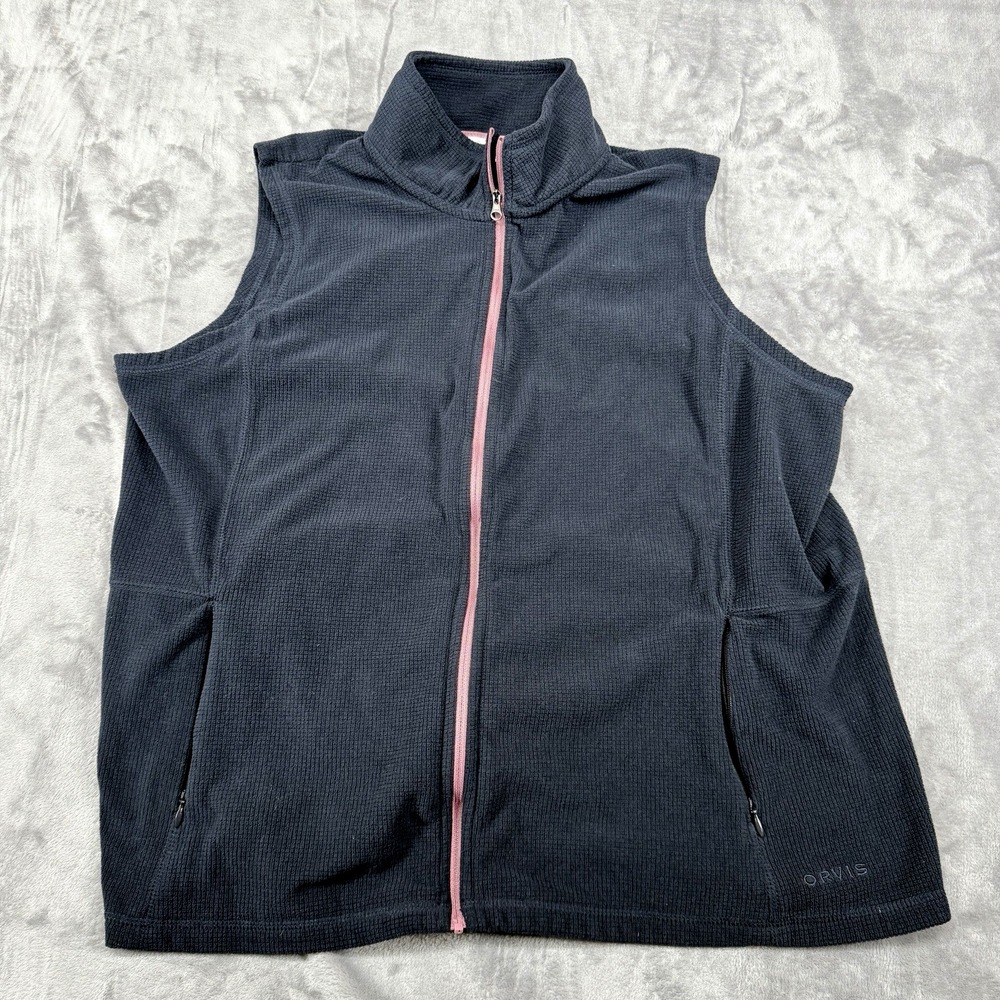 Orvis Full-Zip Vest Women's Size XL Navy Blue Hot Pink Trim Sleeveless  Pockets‎